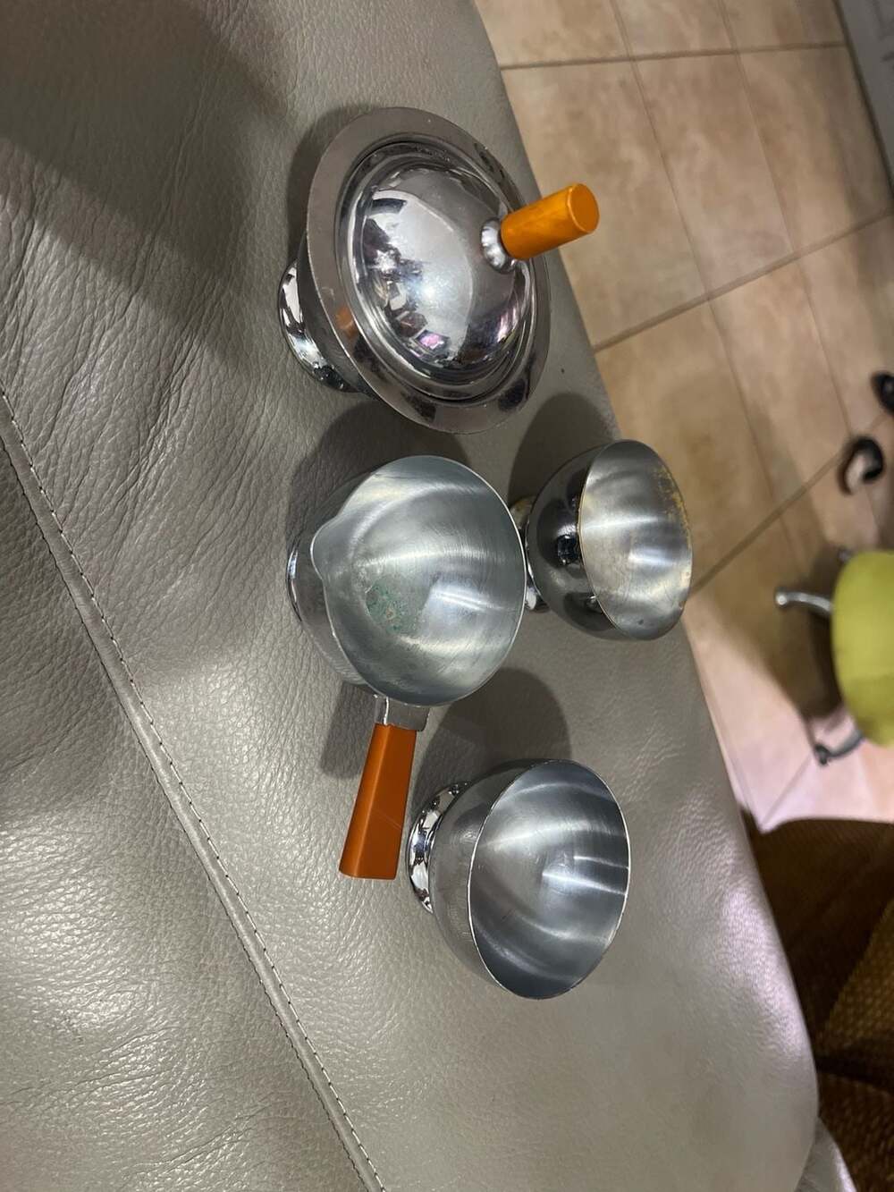 Vintage Chase Chrome Creamer and Sugar Set with Butterscotch Bakelite Handles